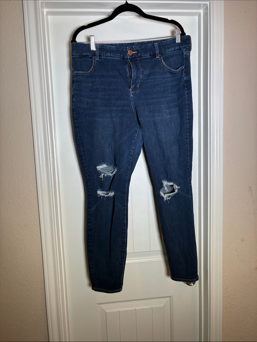 American Eagle Outfitters Dark Blue Ripped Skinny Jeans